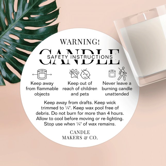 Minimalist Candle Warning Label Modern Black White (Creator Uploaded)