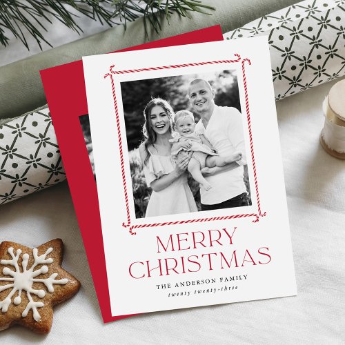 Minimalist Candy Cane Frame Merry Christmas Photo Holiday Card