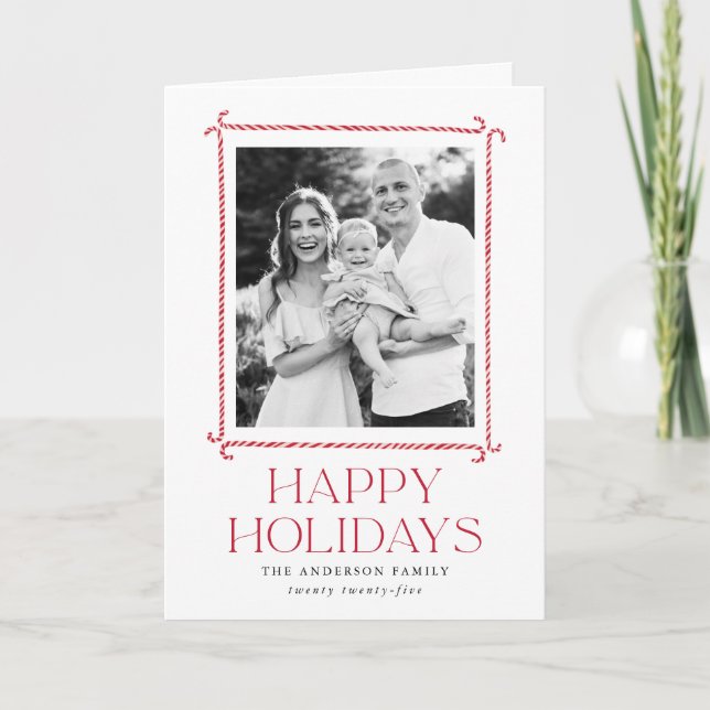 Minimalist Candy Cane Frame Photo Holiday Card (Front)