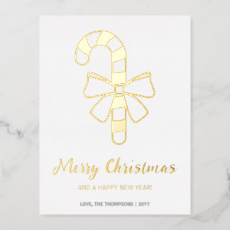 Minimalist Candy Cane Shape With A Bow Christmas Foil Holiday Postcard