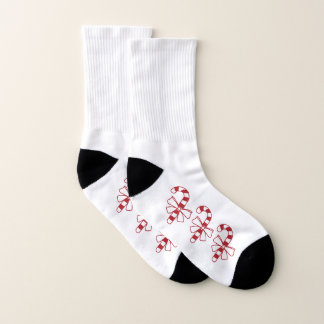 Minimalist Candy Canes With Bows - Red On White Socks