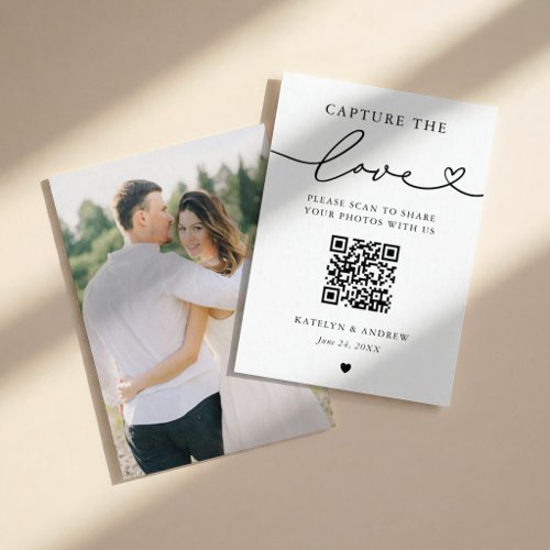 Minimalist Capture the Love QR Photo Heart Business Card