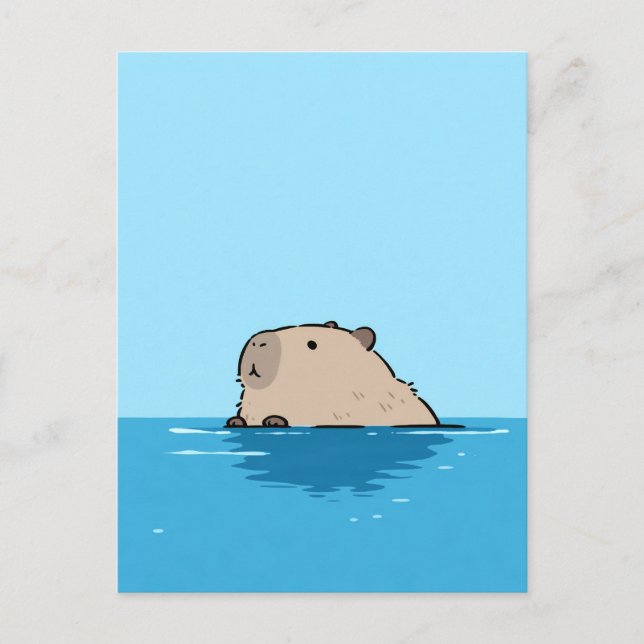 Minimalist Capybara Swimming in Blue Water Postcard (Front)