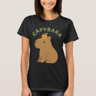 Minimalist Capybara With Orange On Head Cute Meme T-Shirt