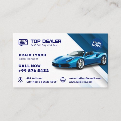 Minimalist Car Dealer  Blue White Business Card