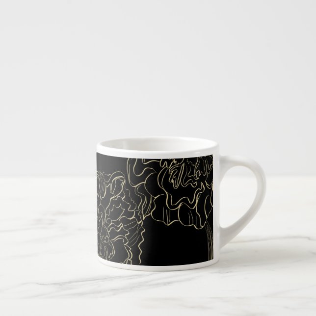 Minimalist Carnation Floral Hand Drawn Monogram Espresso Cup (Right)
