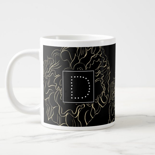 Minimalist Carnation Floral Hand Drawn Monogram Giant Coffee Mug (Left)