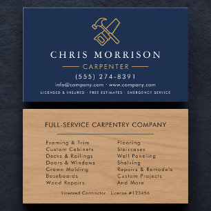 Minimalist Carpenter Carpentry Wood Business Card