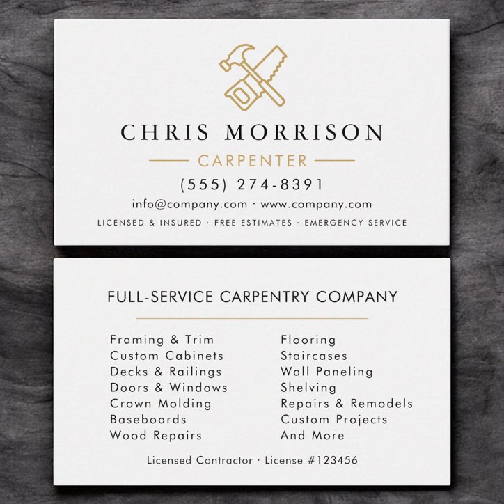 Minimalist Carpenter White Gold Modern Business Card