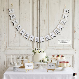 Minimalist Carrara Marble Custom Monogram Wedding Bunting Flags