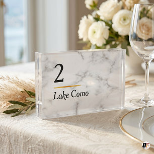Minimalist Carrara Marble & Gold Destination Weddi Place Card Holder