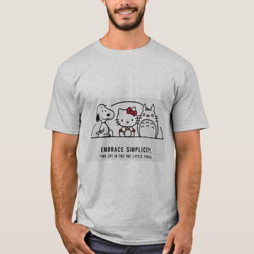 Minimalist Cartoon Characters Snoopy Hello Kitt T_Shirt