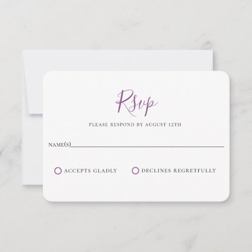 Minimalist Cassis Purple Wedding RSVP Card