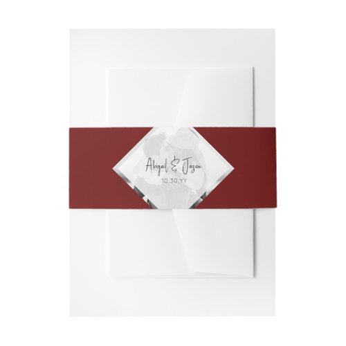 Minimalist Casual Modern  Burgundy Wedding Photo Invitation Belly Band