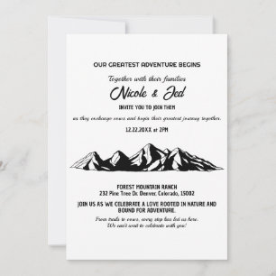 Minimalist Casual Mountain Outdoor Wedding Black Invitation