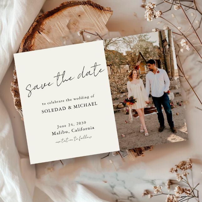 Minimalist Casual Script Photo Wedding Save The Date (Creator Uploaded)