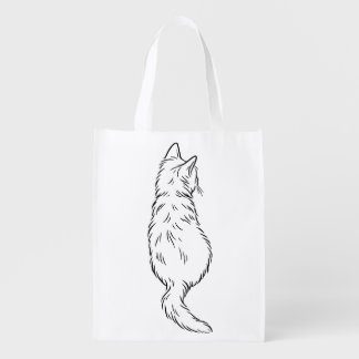 Minimalist Cat Back View Line Art Grocery Bag