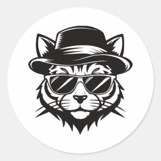 Minimalist Cat Black Vector Art Classic Round Sticker