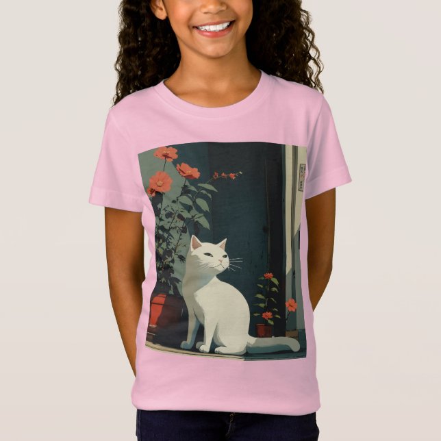 Minimalist Cat & Bloom – Takeshi Kitano Style Tee (Front)