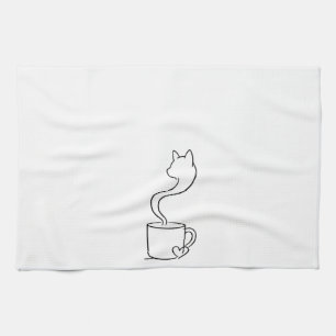 Minimalist Cat Coffee One Line Art Kitchen Towel