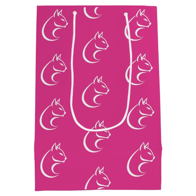 Minimalist Cat Design Pattern Pink  Medium Gift Bag (Back)