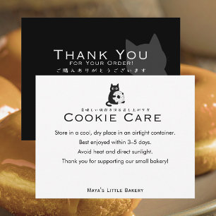 Minimalist Cat Donut Cookie Care Instructions Thank You Card