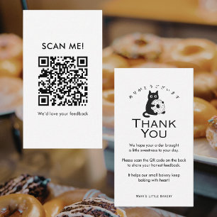 Minimalist Cat Donut Leave a Review QR Code Business Card