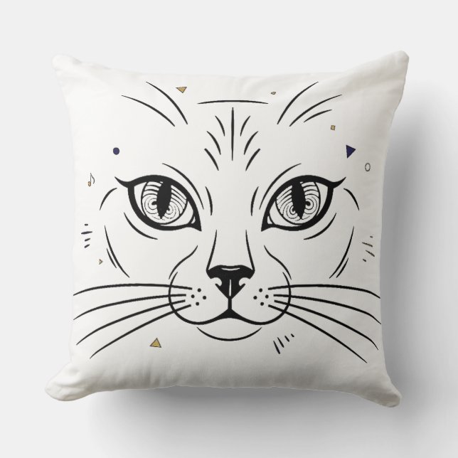 minimalist cat face line art  throw pillow (Front)