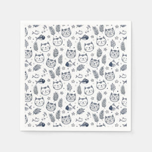 Minimalist Cat Face & Tropical Leaves Pattern Art Napkins