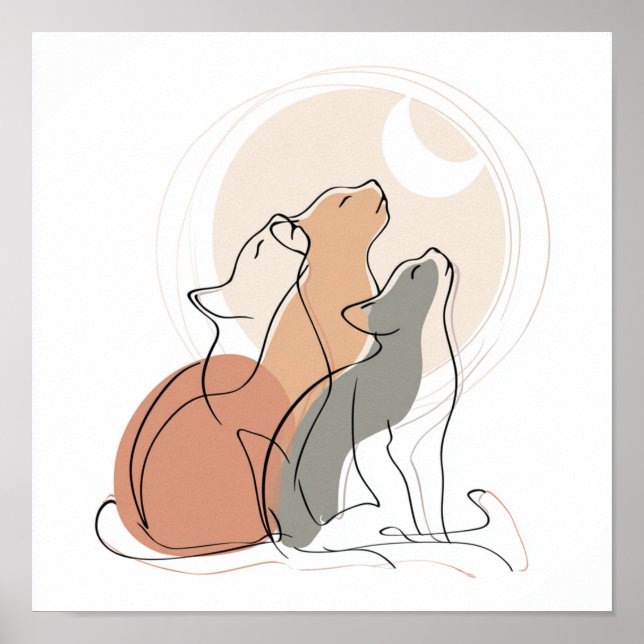 Minimalist Cat Family Line Art Poster (Front)