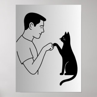 Minimalist Cat Fist Bump Line Art Poster