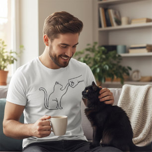 Minimalist Cat Fist Bump Line Art T-Shirt for Men