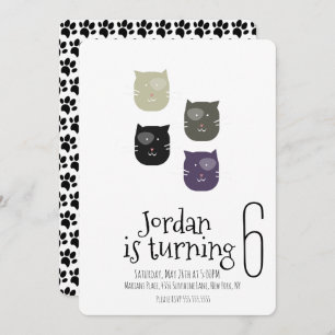 Minimalist Cat Kitten Pet Paws Birthday Party Invitation