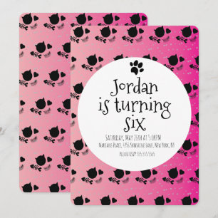 Minimalist Cat Kitten Pet Paws Pink Birthday Party Invitation