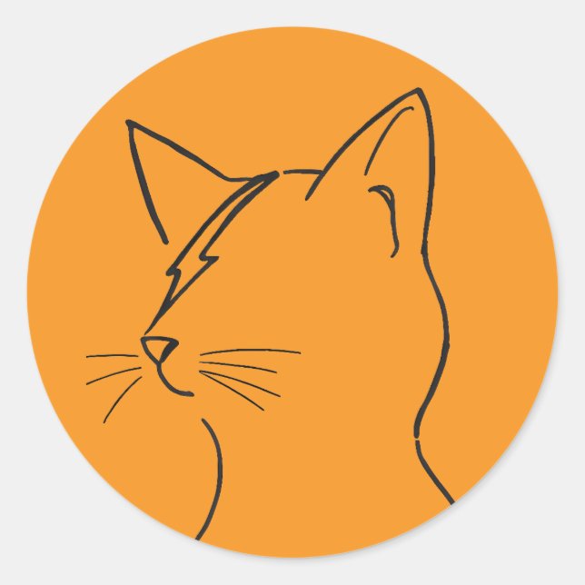Minimalist Cat Lightning Bolt Line Art Modern Simp Classic Round Sticker (Front)
