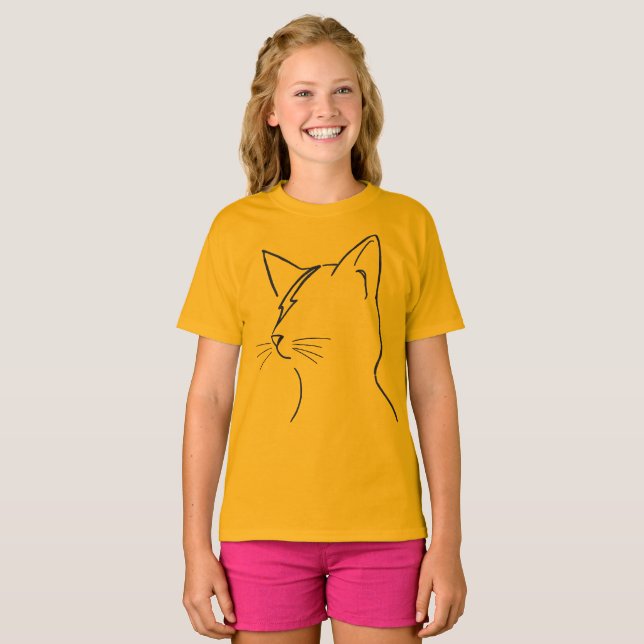 Minimalist Cat Lightning Bolt Line Art Modern Simp T-Shirt (Front Full)