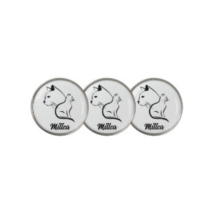 Minimalist Cat Line Art Custom Name Golf Ball Marker