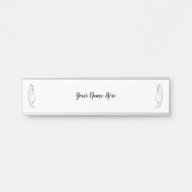 Minimalist Cat Line Art | Custom Name Plate (Front)