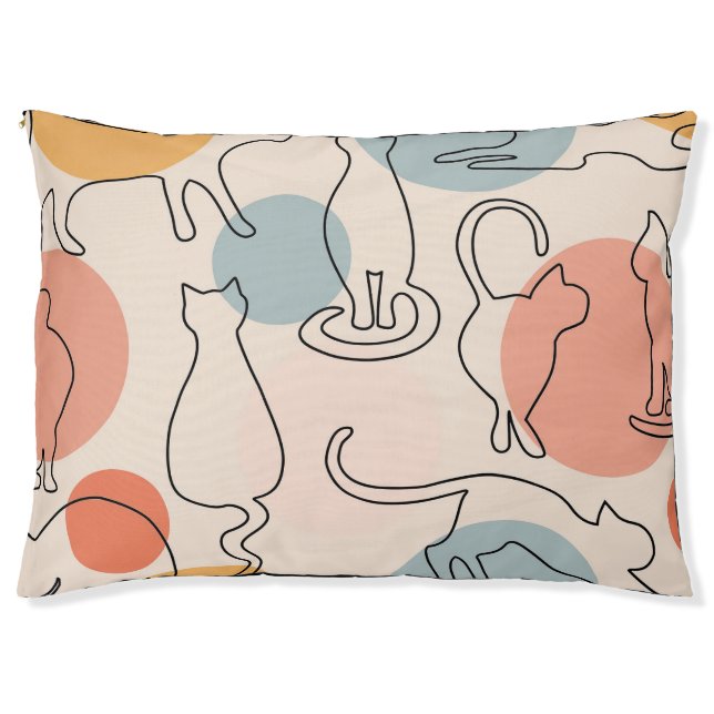 Minimalist Cat Line Art Pattern Pet Bed (Front)