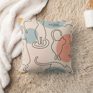 Minimalist Cat Line Art Pattern Throw Pillow