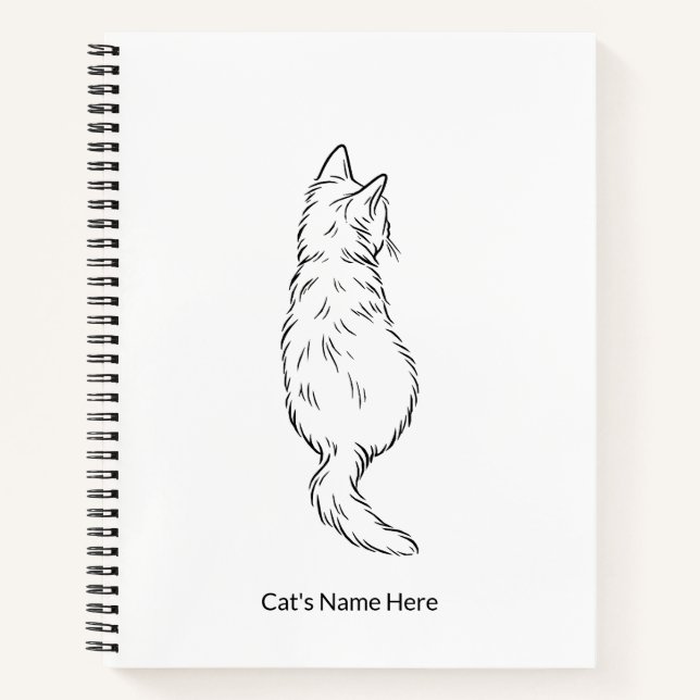 Minimalist Cat Line Art Personalized Name Notebook (Front)