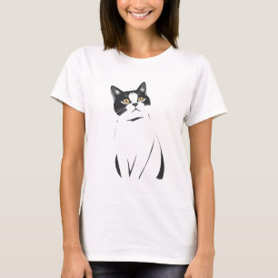 Minimalist Cat Line Art T-Shirt for Women – Simple