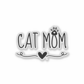 Minimalist Cat Mom Cute Paw Print Heart Cat Lover Sticker