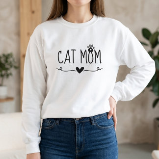 Minimalist Cat Mom Cute Paw Print Heart Cat Lover Sweatshirt