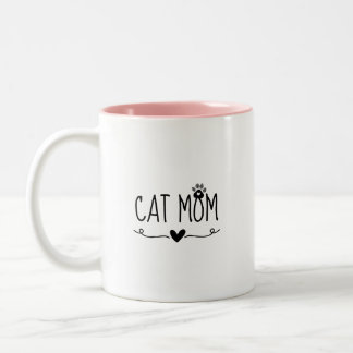 Minimalist Cat Mom Cute Paw Print Heart Cat Lover Two-Tone Coffee Mug