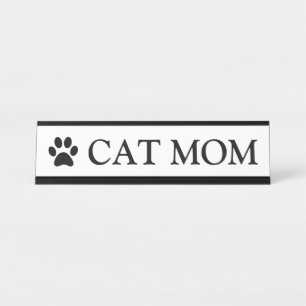 Minimalist Cat Mom Paw Print Desk Name Plate
