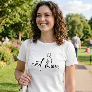 Minimalist Cat Mom Script with Paw Print T-Shirt