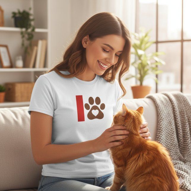 Minimalist Cat Mom T-Shirt - Brown Paw Print Heart (Creator Uploaded)
