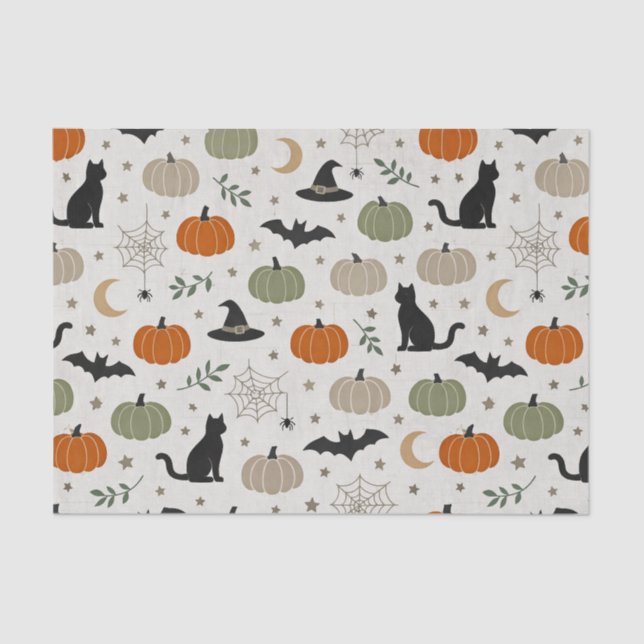 Minimalist Cat Pumpkin Halloween Tissue Paper (Front)