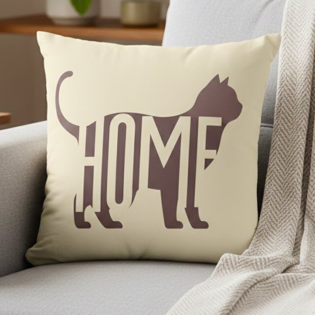 Minimalist Cat Silhouette "HOME" Pet Lover  Throw Pillow (Creator Uploaded)